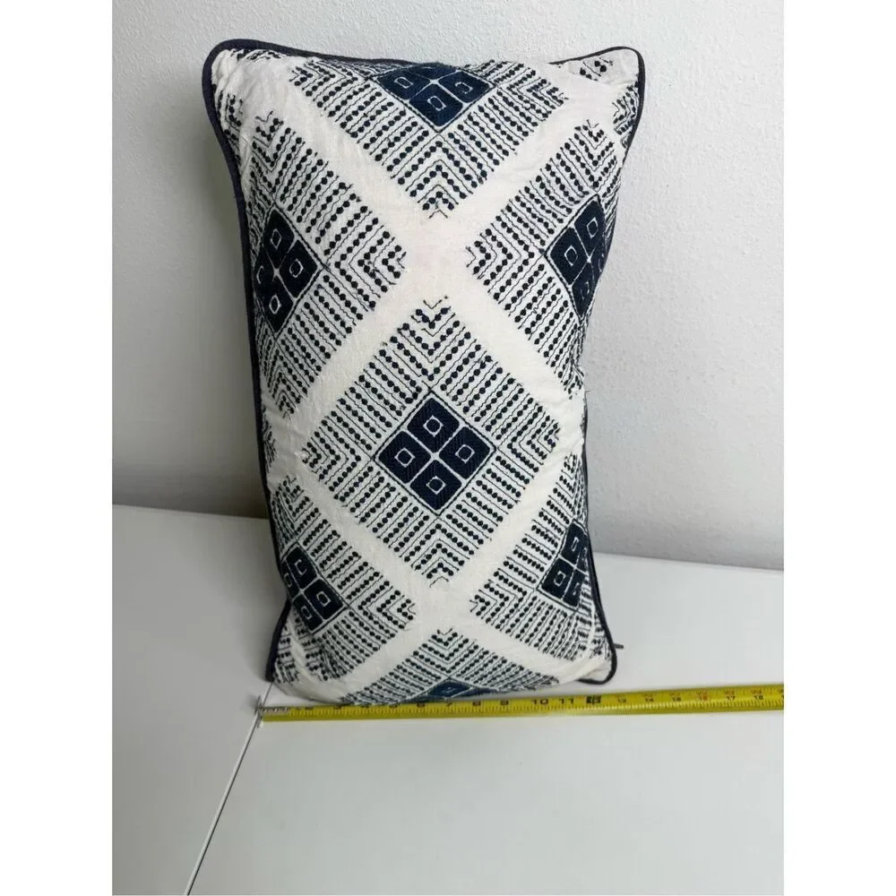 Celerie Kemble Linen Blend Blue Throw Pillow 22” X 12” Duck Feathers See Notes